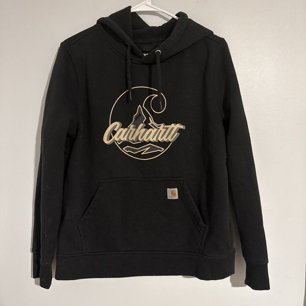 Carhartt Hoodie Womens Size M 8-10 Black Hooded Sweatshirt Sweater Relaxed Fit
